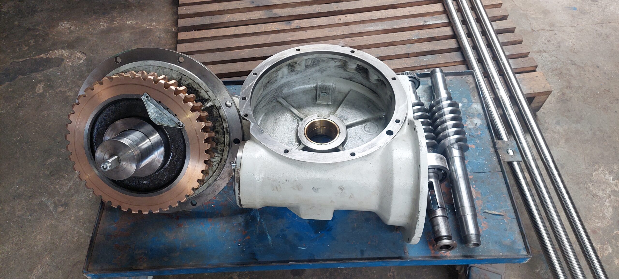 Sistema de corona y tornillo sinfín para transmisión industrial